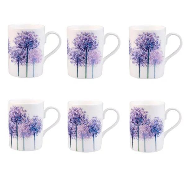 Unbranded Roy Kirkham Lucy Alliums Fine Bone China Mug Set of 6, 320ml, Made in England