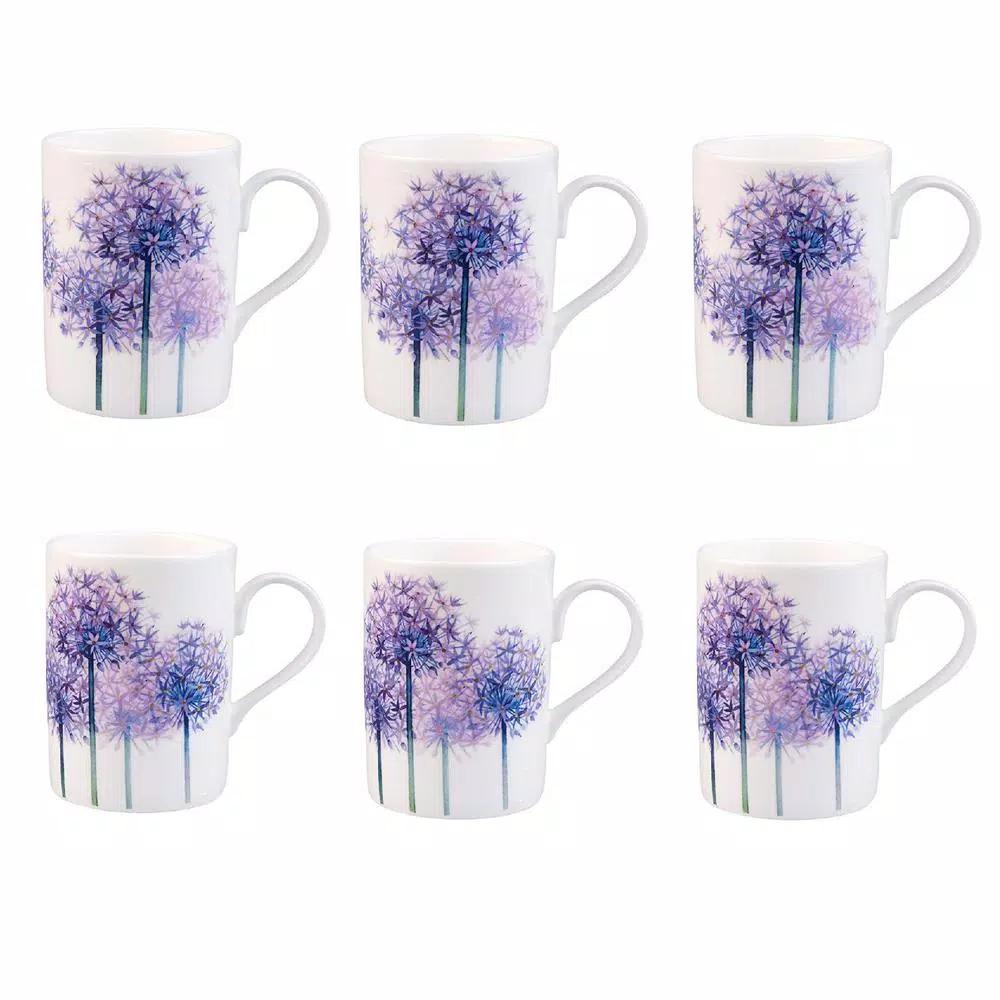 Unbranded Roy Kirkham Lucy Alliums Fine Bone China Mug Set of 6, 320ml, Made in England