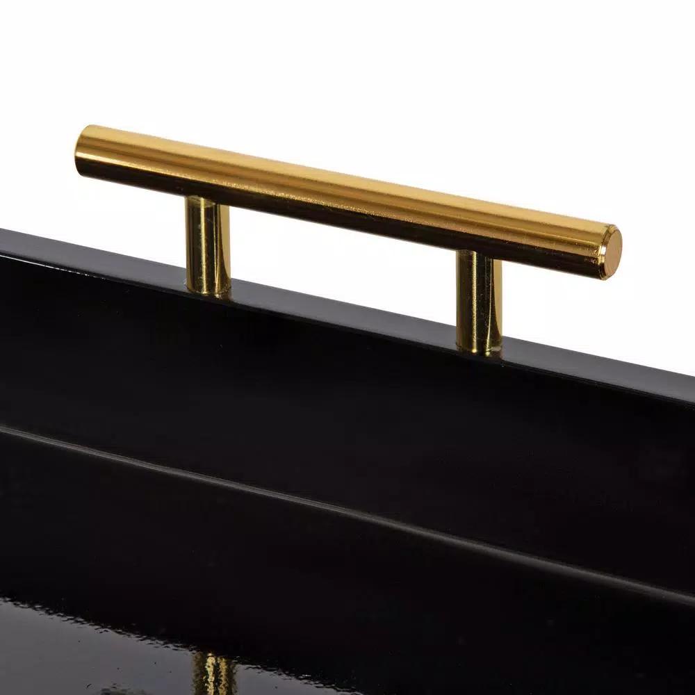 Kate and Laurel Lipton 18 in. Black and Gold Hexagon Decorative Serving Tray with Metal Handles