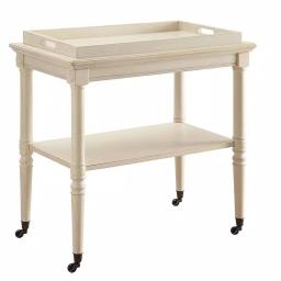 Benjara Antique White Wooden Serving Tray Table with 2-Tier Storage and Casters thumbnail 1