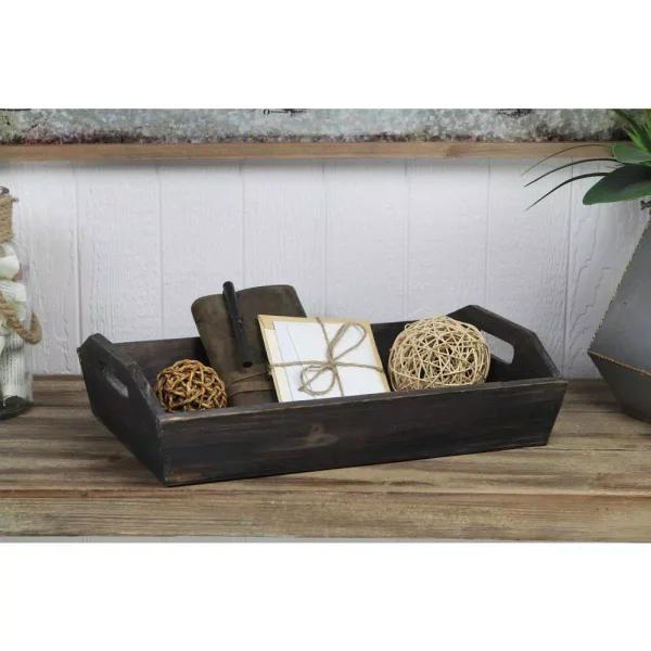 Cheungs Natural Brown Wooden Decorative Tray with Side Rope Handles - Farmhouse Style