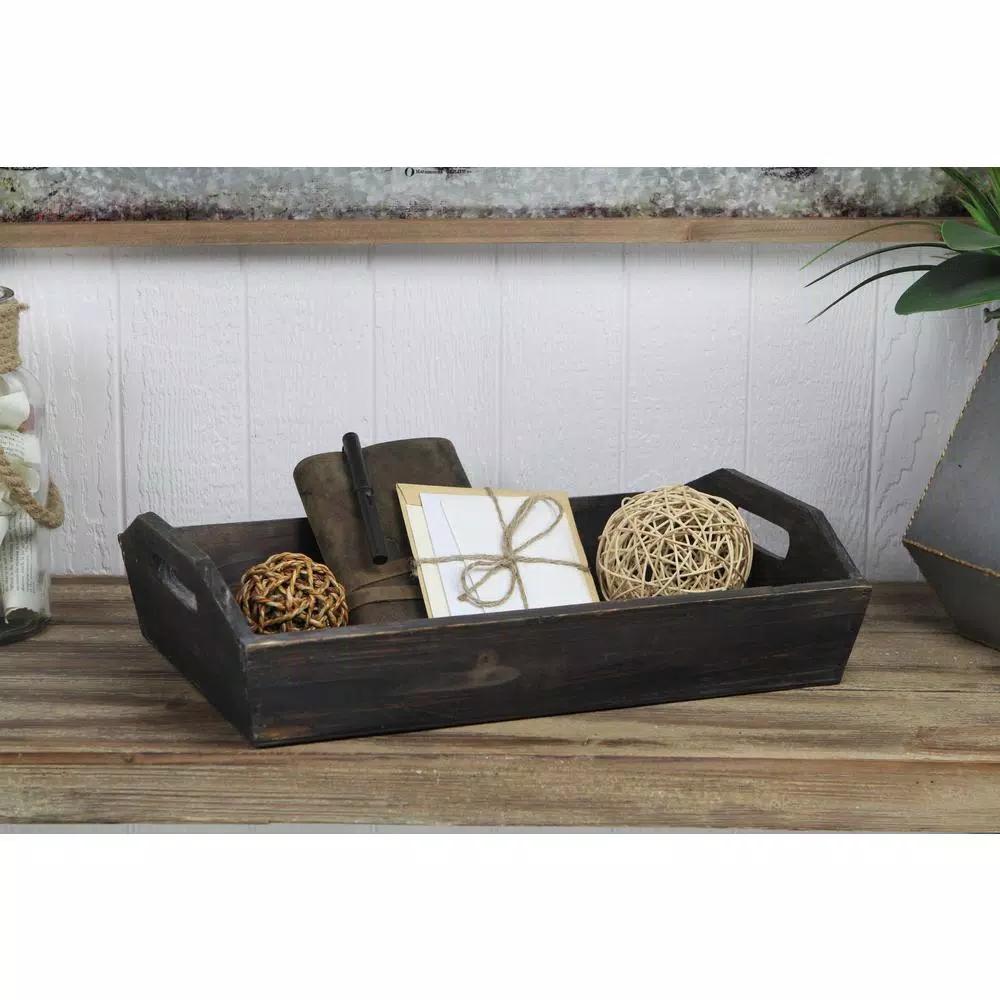 Cheungs Natural Brown Wooden Decorative Tray with Side Rope Handles - Farmhouse Style