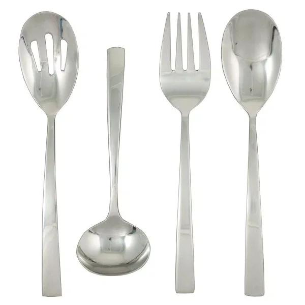 Ginkgo President 4-Piece Hostess Serving Set, 18/0 Stainless Steel, Modern Silver Flatware