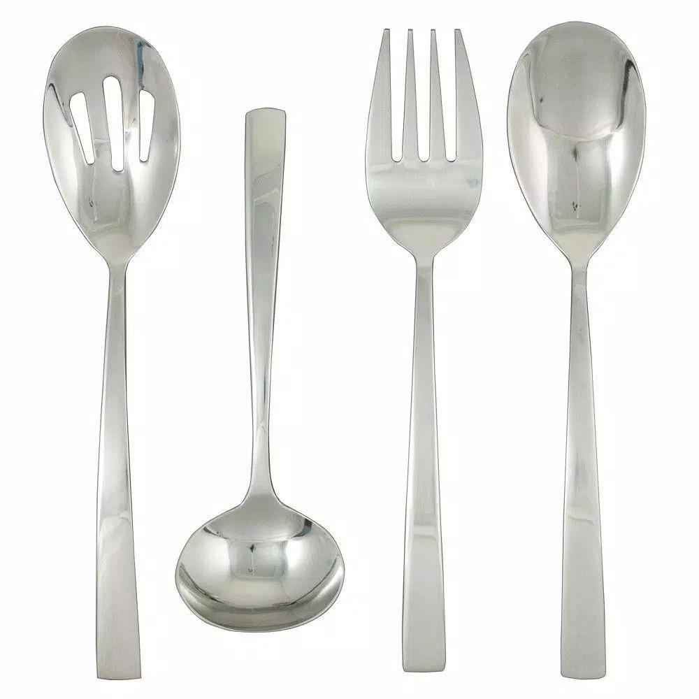 Ginkgo President 4-Piece Hostess Serving Set, 18/0 Stainless Steel, Modern Silver Flatware