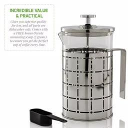 Ovente 3-Cup Silver Borosilicate Glass French Press Coffee and Tea Maker with Stainless Steel Shell thumbnail 3