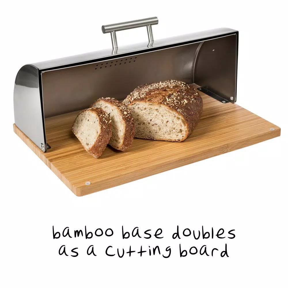 Honey-Can-Do Stainless Steel Bread Box with Bamboo Cutting Board Base