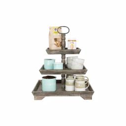 3R Studios Rustic Brown 3-Tier Decorative Tray with Metal and Fir Wood Construction thumbnail 6