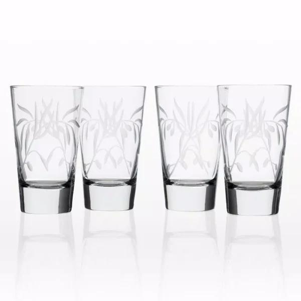 Rolf Glass Olive Branch Clear 15.5 oz. Highball Glass Set of 4 - Diamond-Wheel Engraved
