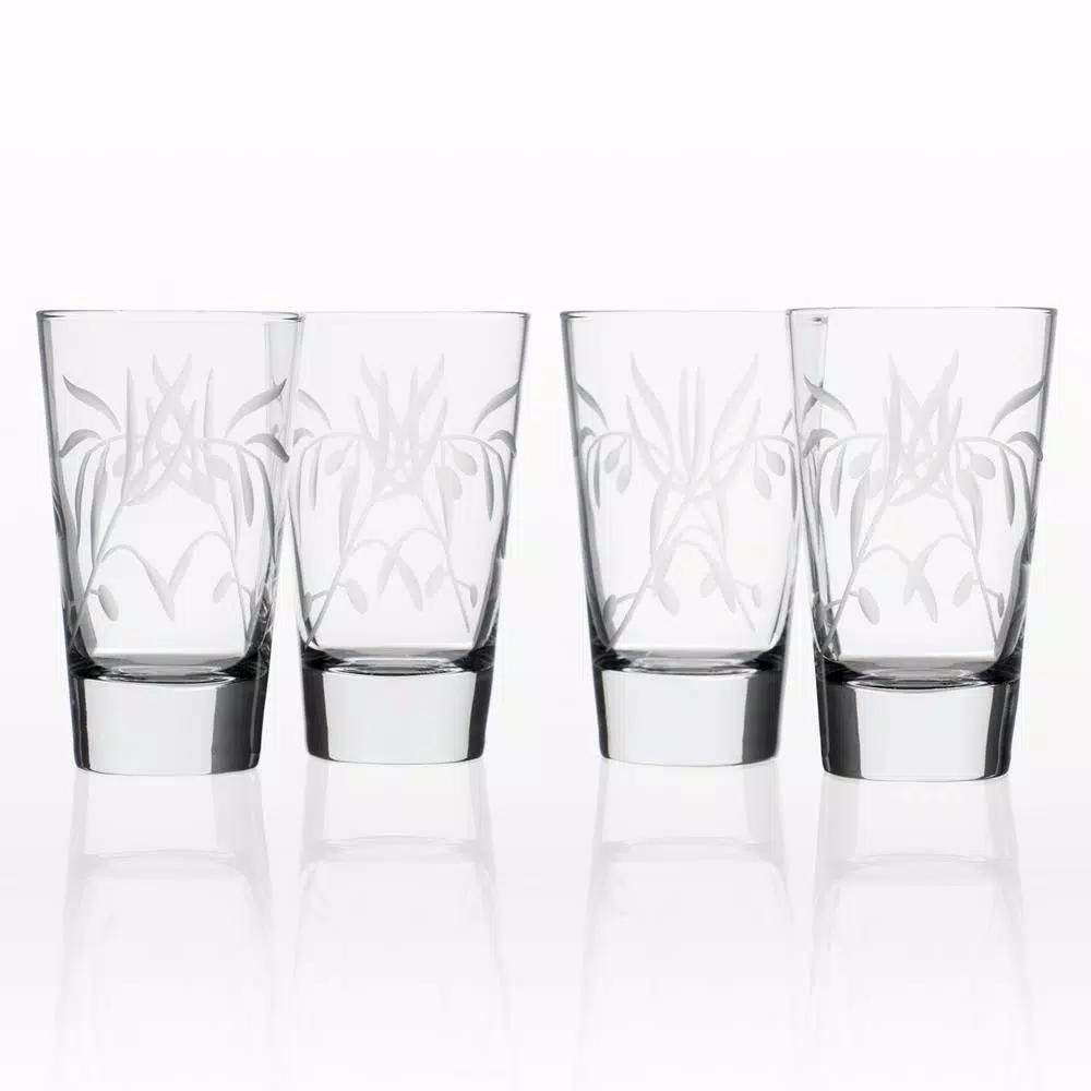 Rolf Glass Olive Branch Clear 15.5 oz. Highball Glass Set of 4 - Diamond-Wheel Engraved
