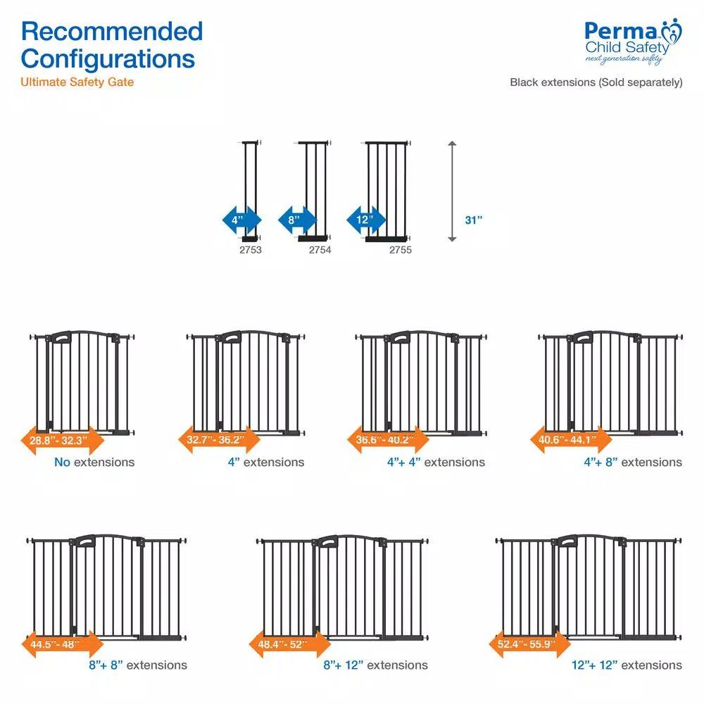 Perma Child Safety 12 in. W x 30 in. H Black Baby Gate Extension Panel for Standard Height Gates
