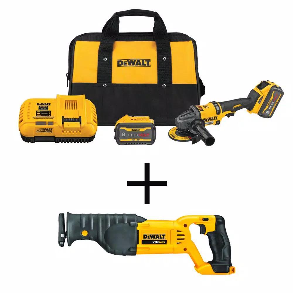 DEWALT FLEXVOLT 60V MAX Brushless 4-1/2 in. to 6 in. Angle Grinder Combo Kit with (2) 9.0 Ah Batteries & Reciprocating Saw