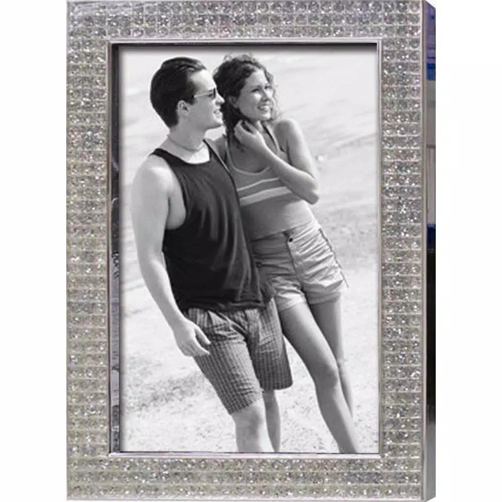 Heim Concept Chrome Plated 4x6 Inch Bling Border Metal Photo Frame, Silver