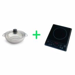 SPT 1300W Single Burner Induction Cooktop with 3.5L Stainless Steel Pot and Glass Lid, Black & Stainless Steel thumbnail 1