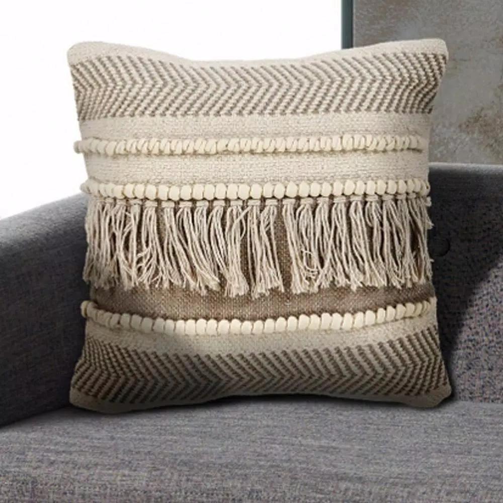 LR Resources Farmhouse Beige and Natural Geometric Chevron Throw Pillow, 20 x 20 in.
