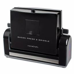 HomeCraft Black Bacon Press and Griddle, 900W Countertop Specialty Grill with Vertical Cooking and Drip Tray thumbnail 1