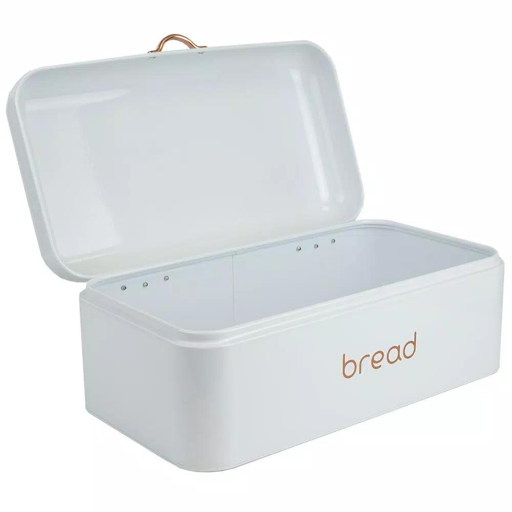 Home Basics White Grove Modern Bread Box with Rose Gold Handle - Stainless Steel Kitchen Storage