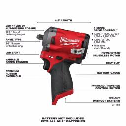 Milwaukee M12 FUEL 12V Cordless 3/8 in. Ratchet, Impact, and Inflator Combo Kit (Tool-Only) thumbnail 4