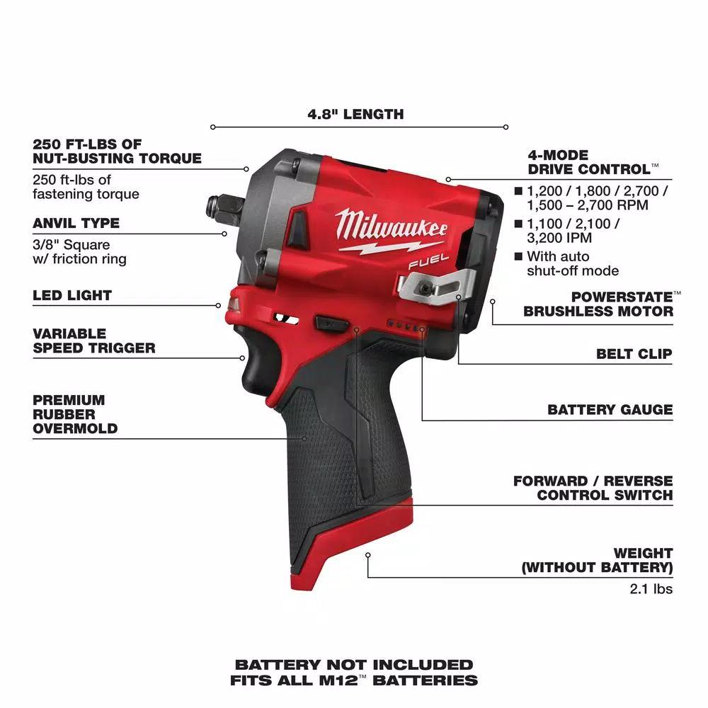 Milwaukee M12 FUEL 12V Cordless 3/8 in. Ratchet, Impact, and Inflator Combo Kit (Tool-Only)