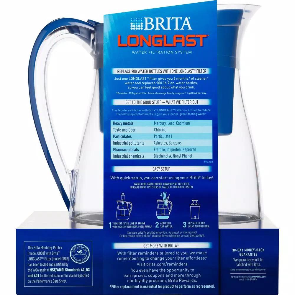 Brita Monterey 10-Cup Water Filter Pitcher with Longlast Filter, Blue