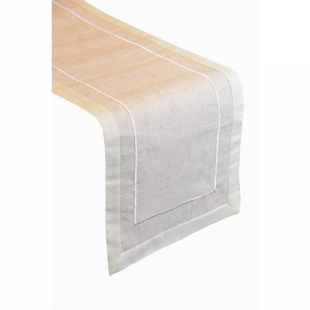 Lintex Harper Border Linen Look Table Runner, 13 x 72 in, Ivory