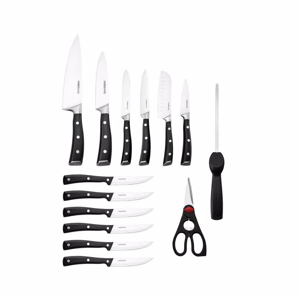 Farberware 15-Piece Triple Rivet Forged Knife Block Set with High Carbon Stainless Steel Blades