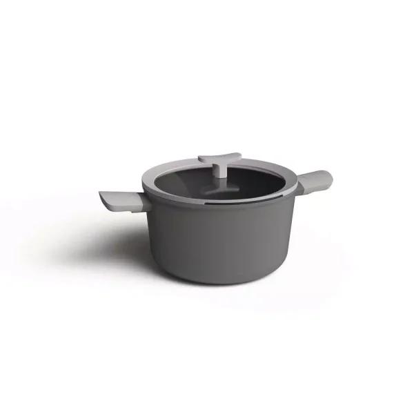 BergHOFF Leo 5.8 qt. Aluminum Nonstick Stock Pot with Glass Lid, Grey