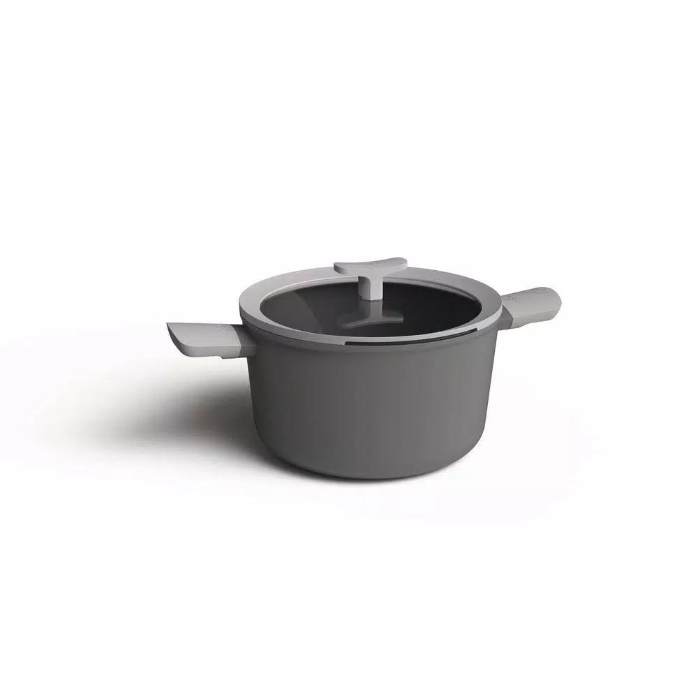 BergHOFF Leo 5.8 qt. Aluminum Nonstick Stock Pot with Glass Lid, Grey