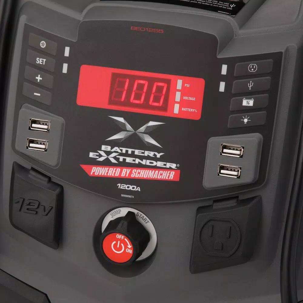 Schumacher 1200 Peak Amp Portable Battery Jump Starter with Air Compressor and Power Station