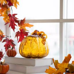 Glitzhome Amber Crackle Glass Pumpkin Set of 2, Handmade Indoor Tabletop Decor thumbnail 9