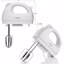 Ovente HM161 5-Speed 150W Electric Hand Mixer with Chrome Beaters and Snap-On Storage Case, White thumbnail 3