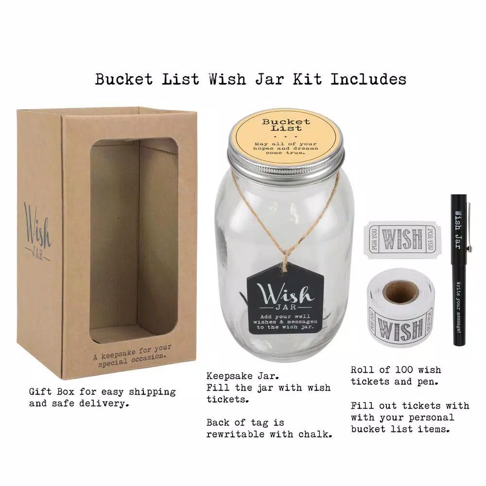 Stonebriar Collection Top Shelf Glass Bucket List Wish Jar Kit with 100 Tickets and Pen
