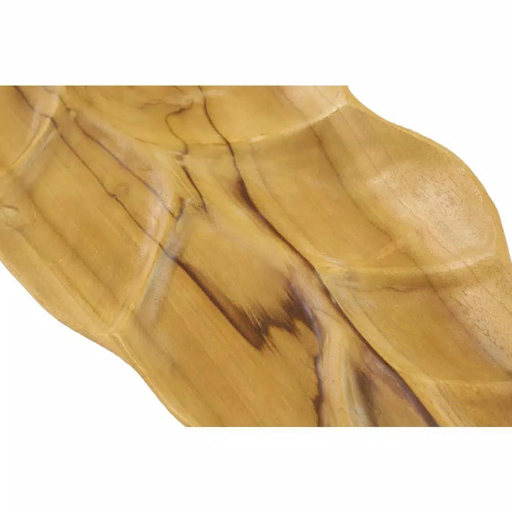 LITTON LANE Large Rustic Leaf-Shaped Natural Teak Wood Serving Trays, Set of 3