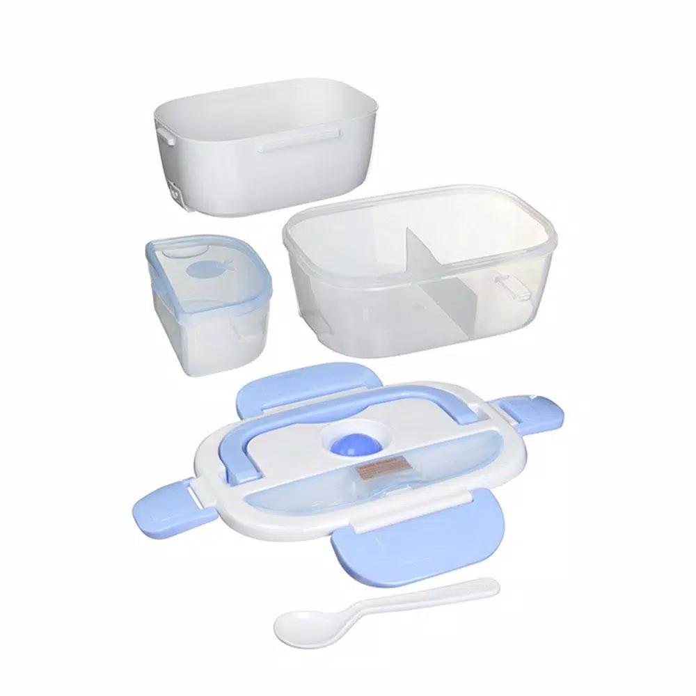 Tayama EHB-01 Electric Heating Lunch Box with Handle - White & Light Blue