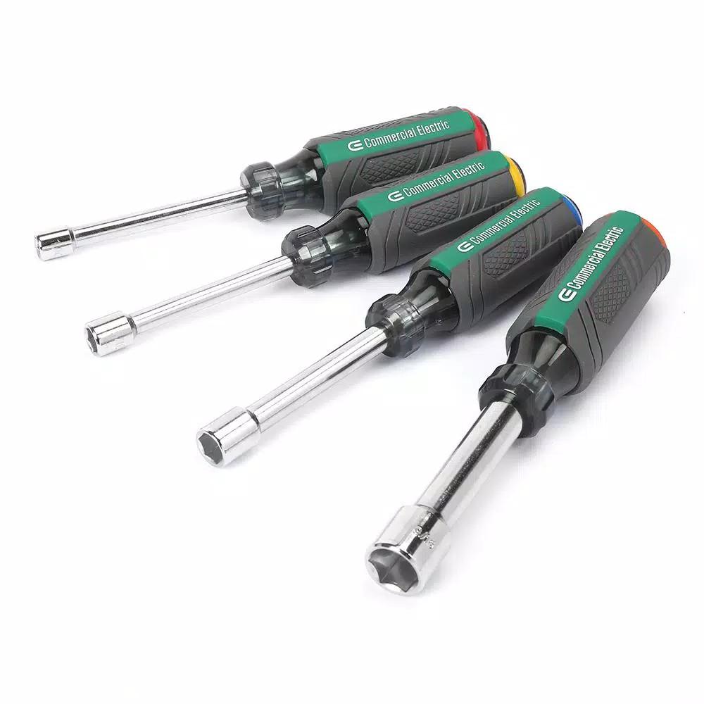 Commercial Electric 4-Piece Nut Driver Set, CR-V Steel, Color-Coded