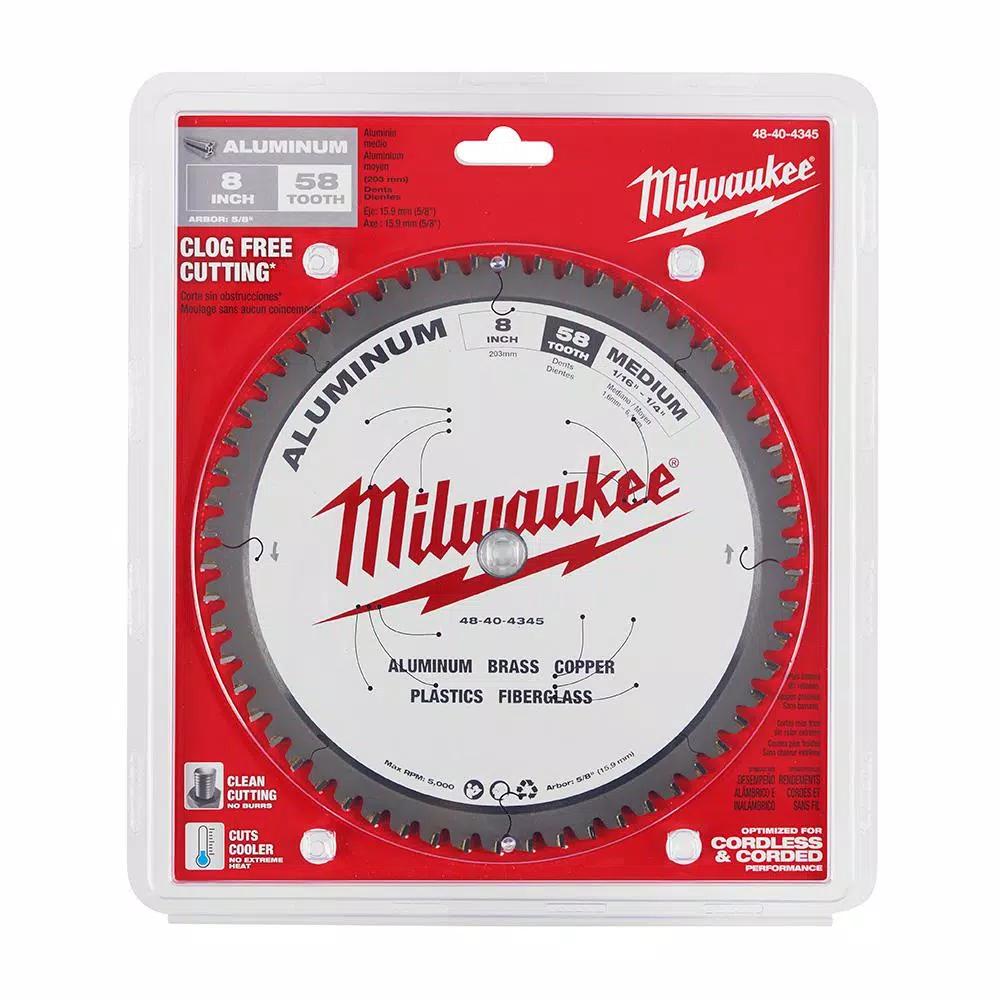 Milwaukee 8 in. 58T Carbide Teeth Aluminum and Metal Cutting Circular Saw Blade