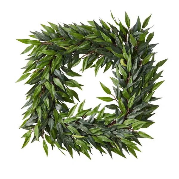 Pure Garden 22 in. Square Artificial Ficus Microphylla Leaf Wreath, Green