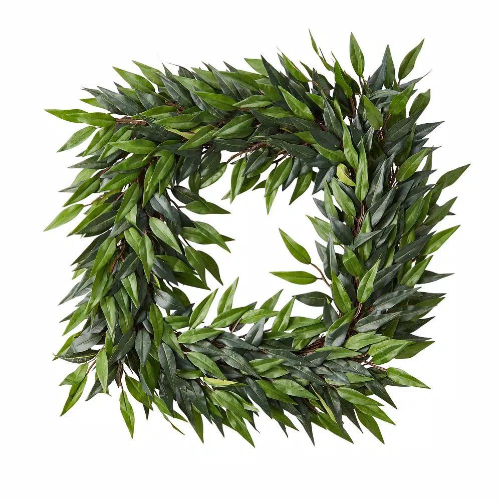 Pure Garden 22 in. Square Artificial Ficus Microphylla Leaf Wreath, Green