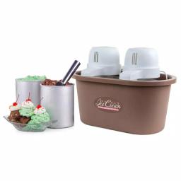 Nostalgia 4 Qt. Double Flavor Ice Cream Maker, Brown Countertop Electric Machine thumbnail 2