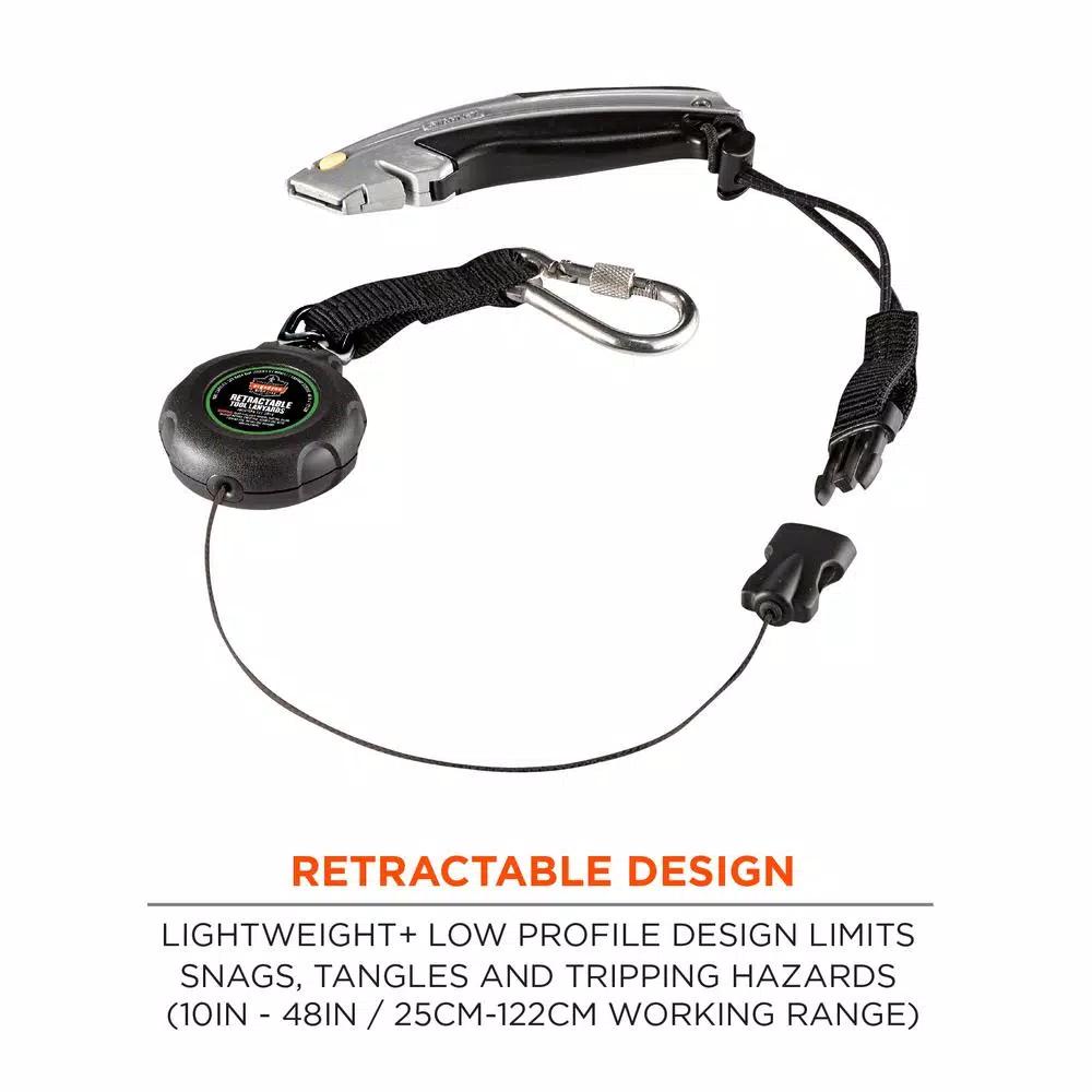 Ergodyne Squids 3001 Standard Black Retractable Tool Lanyard with Single Carabiner and Loop End (2 lb Capacity)