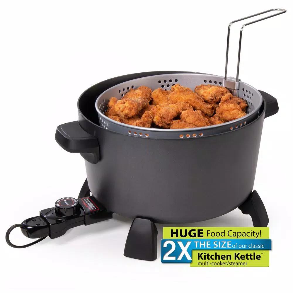Presto 10 Qt. Black Kitchen Kettle XL Multi-Cooker and Deep Fryer with Tempered Glass Cover