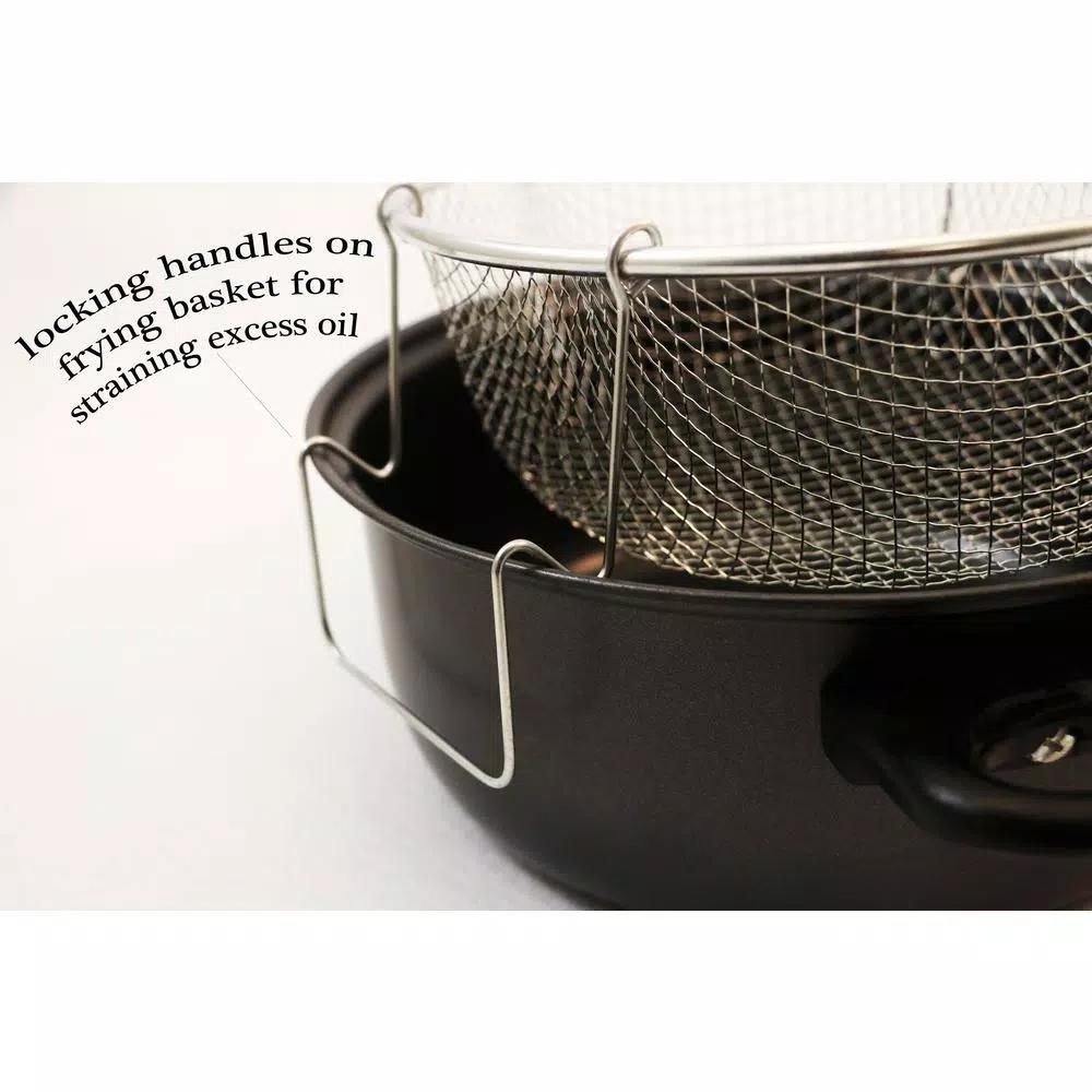 Cook Pro 4.5 Qt. Carbon Steel Deep Fryer Set with Frying Basket and Vented Glass Lid