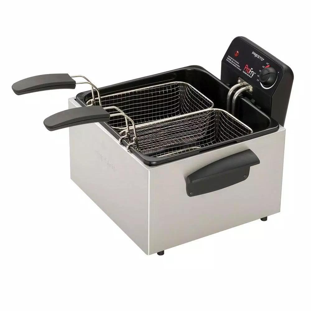 Presto ProFry 12-Cup Deep Fryer, 1800W Electric Immersion Element with 2 Oblong Baskets