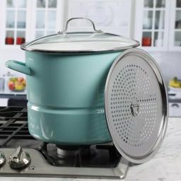 Kenmore 16-Quart Steel Stock Pot Set with Steamer Insert and Glass Lid, Broadway Blue thumbnail 5
