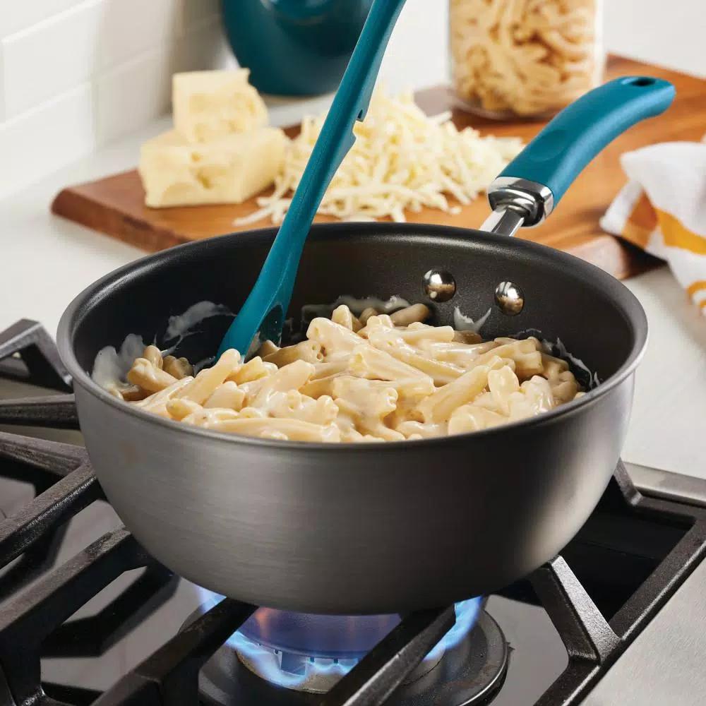 Rachael Ray Create Delicious 10 in. Hard-Anodized Aluminum Nonstick Skillet with Glass Lid, Gray/Teal