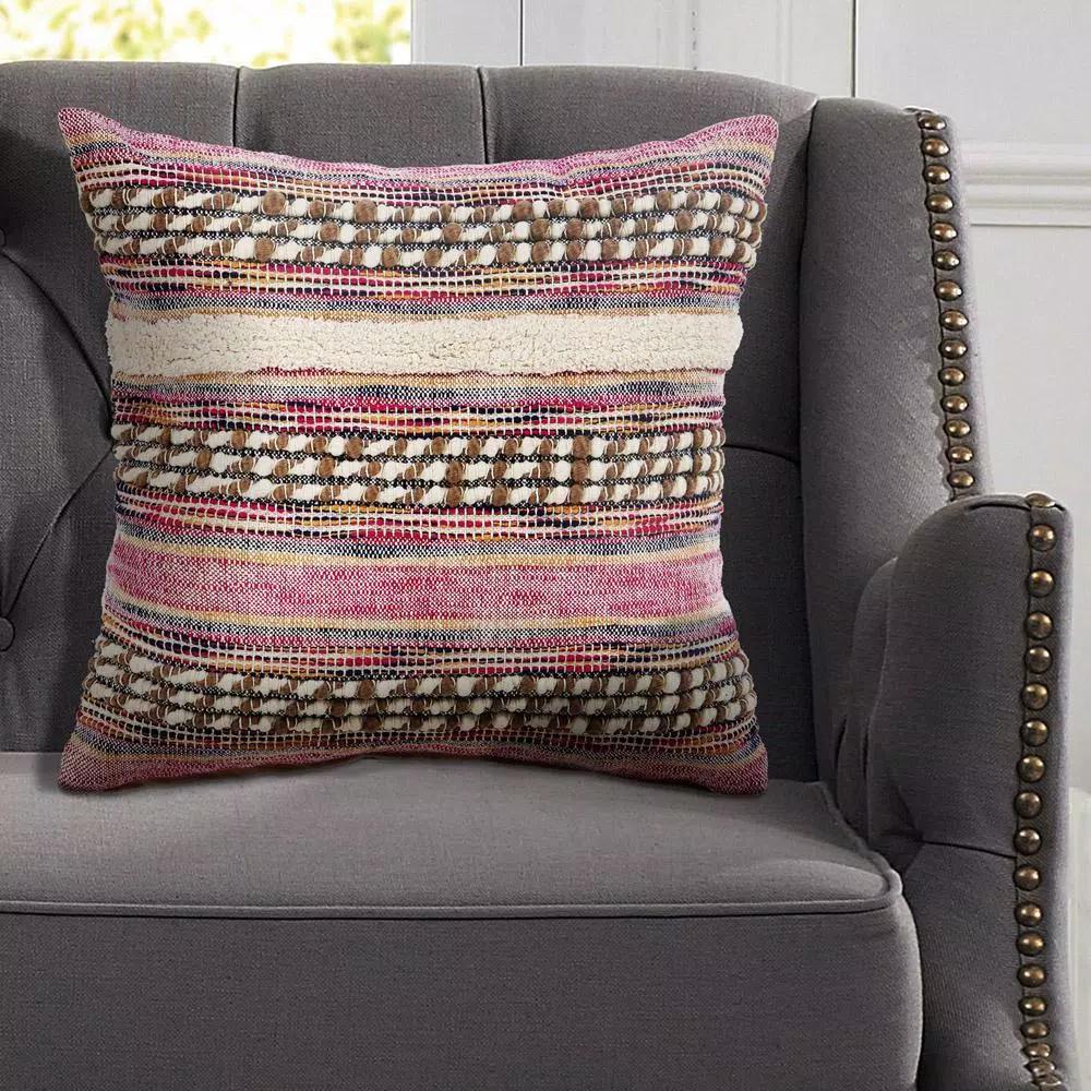 LR Resources Eclectic Pink Striped Hypoallergenic Throw Pillow, 18 x 18 in.