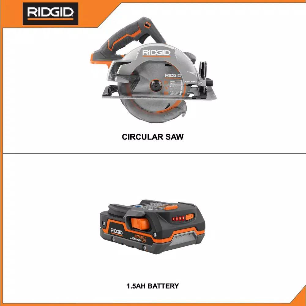 RIDGID 18V Cordless Brushless 7-1/4 in. Circular Saw with 1.5 Ah Lithium-Ion Battery