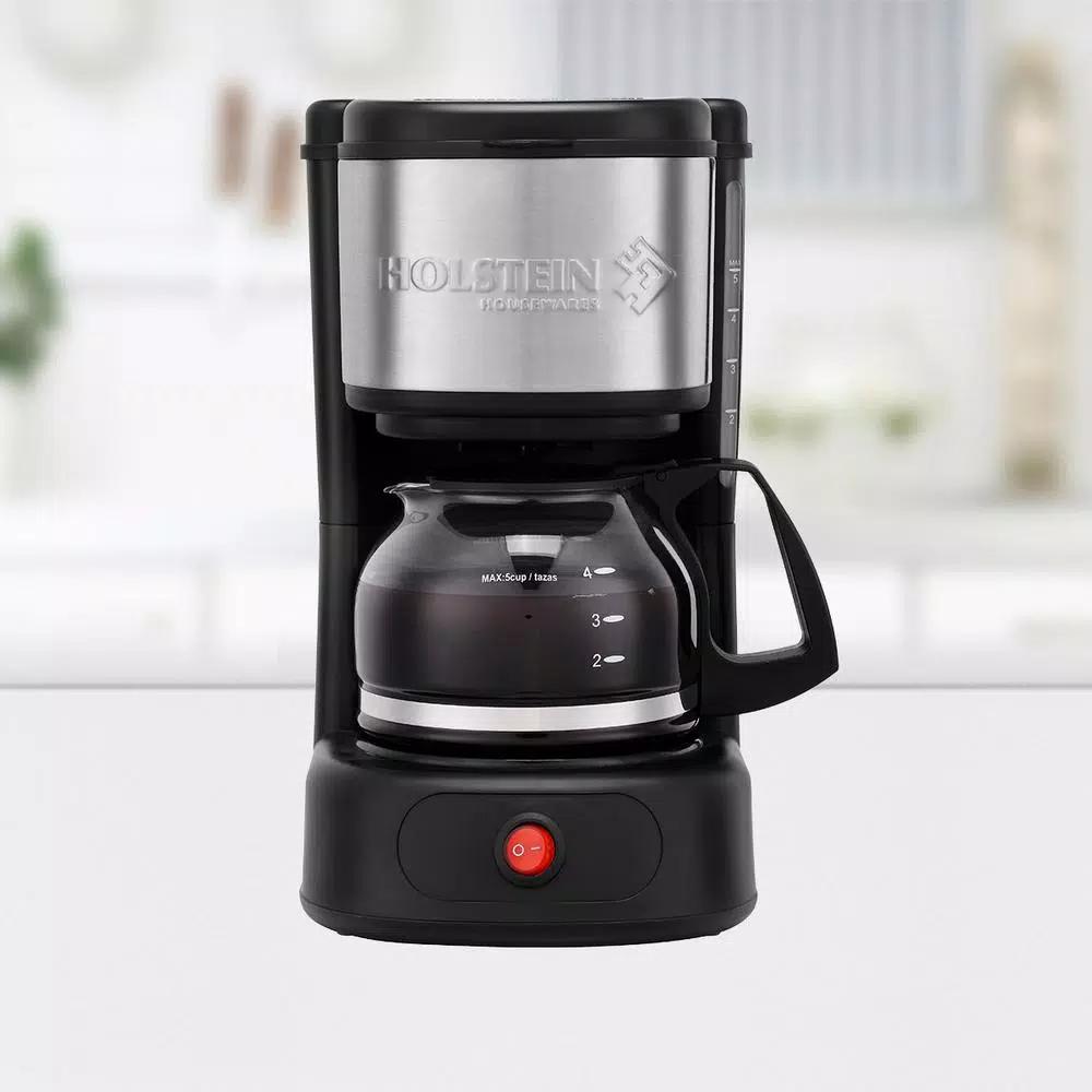 Holstein Housewares 5-Cup Drip Coffee Maker, Black Stainless Steel