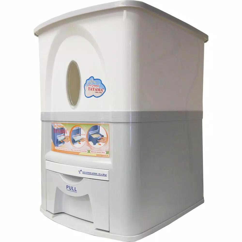 Tayama 33 lbs. Capacity Rice Dispenser, White Food Storage Container