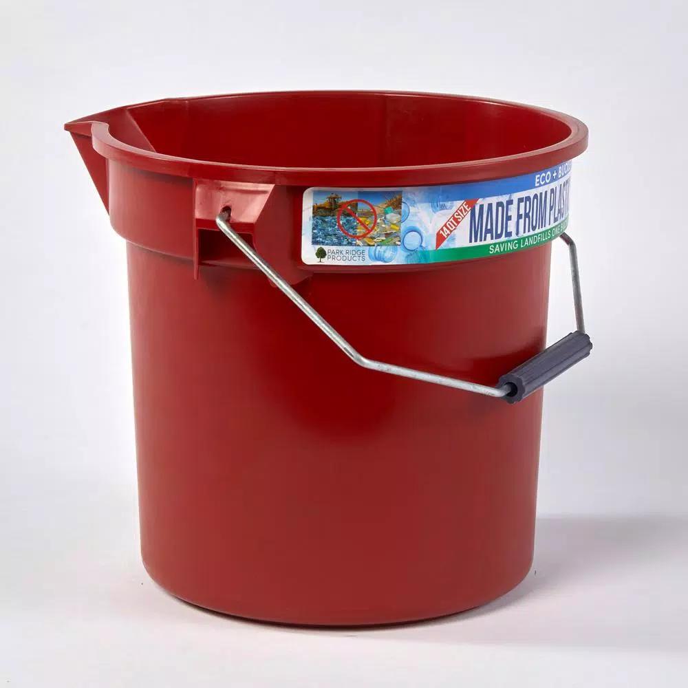 TAFCO PRODUCTS Tafco 3.5 Gal. Red Round Utility ECO Bucket, 14 Qt. Heavy-Duty Commercial Grade, Made from 100% Recycled Water Bottles