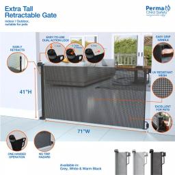 Perma Child Safety Extra-Tall and Extra-Wide Outdoor Retractable Gate, 41 in. H x 71 in. W, Black thumbnail 2